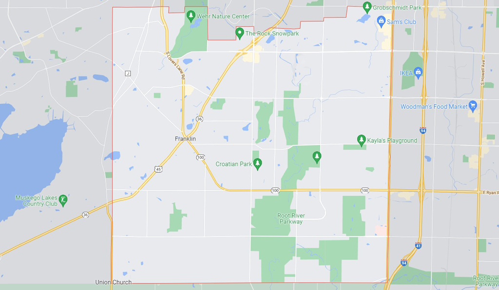 Map of Franklin, WI Birdseye view.