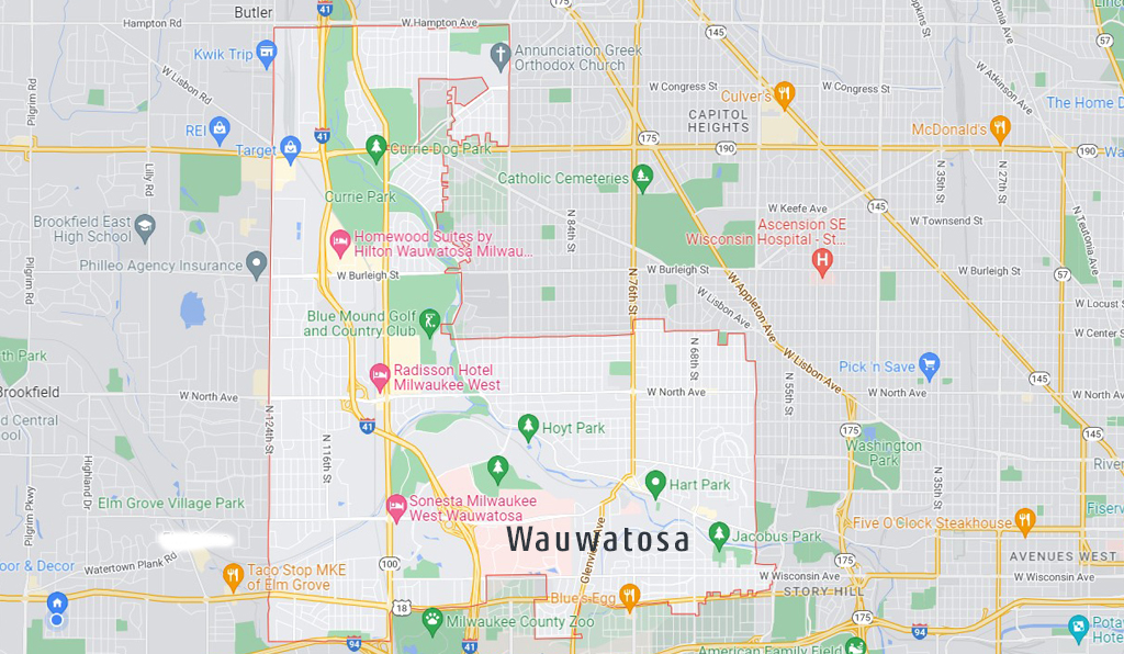 Google map of Wauwatosa, Wisconsin air duct cleaning service area.