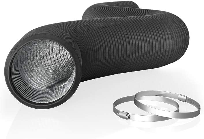 4-inch black transition hose for dryer vent measuring at 8 feet