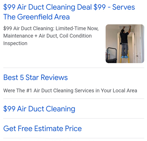 99 air duct cleaning ad
