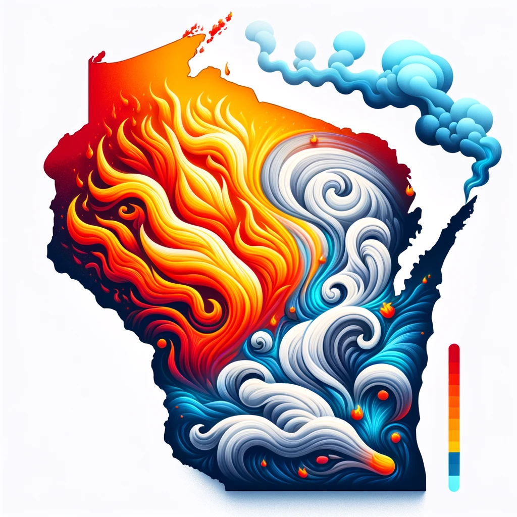 map of wisconsin with wild fires and smog
